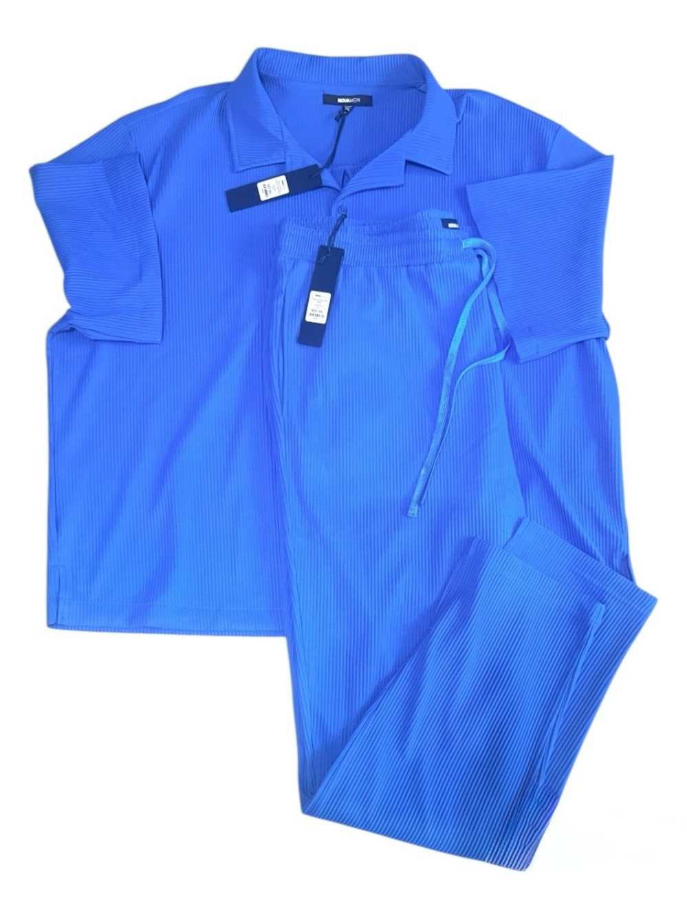 Fashion Nova Men Show Up Short Sleeve Cuban Shirt & Pants Set – Blue -Size XXL